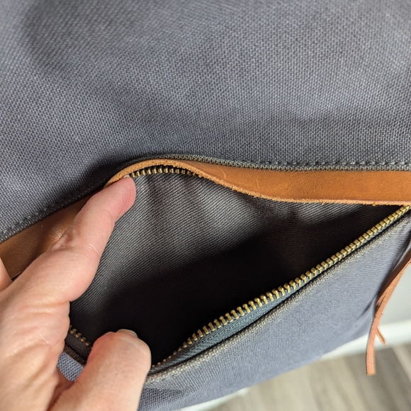 Madewell Charleston Dark Gray / Blue Canvas Leather Trim Medium Size Backpack - Picture 4 of 8